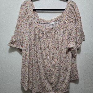 Floral Top with Ruffle Sleeves